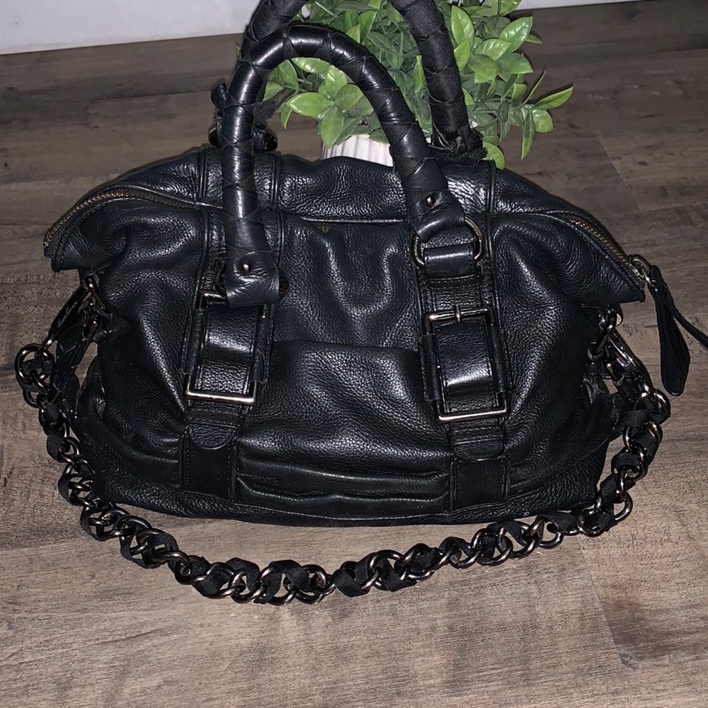 VINTAGE KENNETH COLE BLACK LEATHER HANDBAG